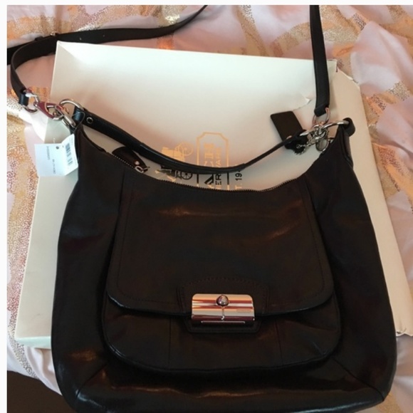 COACH KRISTIN LEATHER HOBO BAG PURSE BLACK NWT!! - Picture 5 of 8